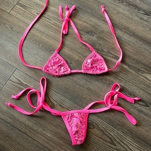 Hot pink pearl sequin bikini stripper new outfit clubwear club